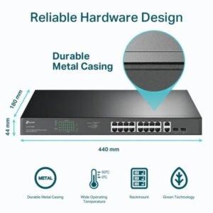 SWITCH TP LINK TL-SG1218MP 16 PUERTOS GIGABIT PoE+ / 2 PUERTOS GIGABIT RJ45 / 2 PUERTOS SFP RACK SMART MANAGED ADMINISTRABLE