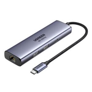 HUB UGREEN CM512 USB-C 6 EN 1 1 DISPLAYPORT 4K@60HZ / 2 USB-A / 1 USB-C DATA / 1 RJ45 GIGABIT / 1 USB-C PD 100W 5GBPS 75643