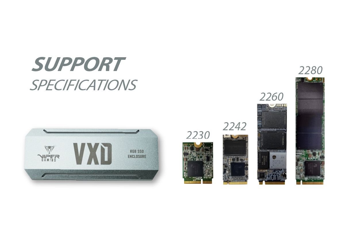 Compatibilidad del encapsulador Patriot Viper VXD con SSD M.2 2230, 2242, 2260 y 2280