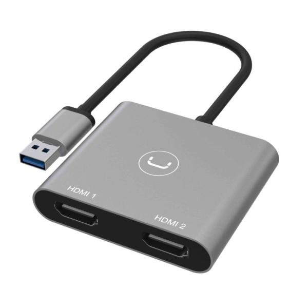 Adaptador Unno HB1102GY USB-A a doble HDMI
