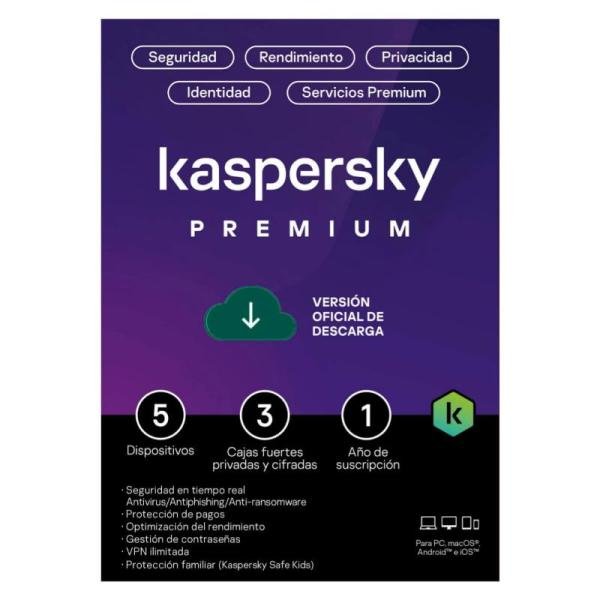 KASPERSKY PREMIUM 5 DISPOSITIVO+3KPM 1 AÑO (DESCARGA)