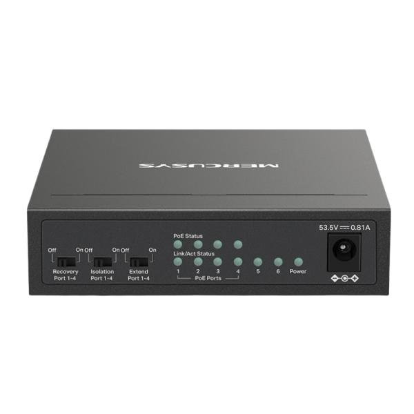 SWITCH MERCUSYS MS106LP(UN) 4 puertos POE+ / 2 puertos FAST ETHERNET 10/100 MBPS NO ADMINISTRABLE