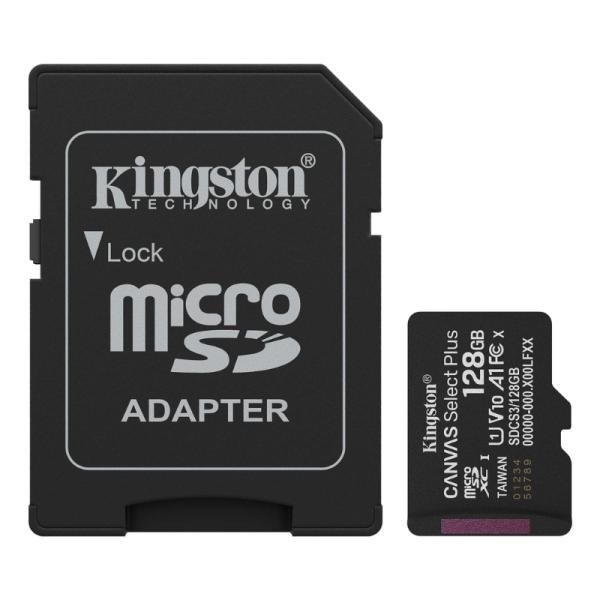 Memoria MICRO SD 128GB Kingston CANVAS SELECT PLUS GEN3 CLASE 10 UHS-I U1 V10 A1 150 MB/S DISPOSITIVOS ANDROID y CAMARAS SDCS3/128GB