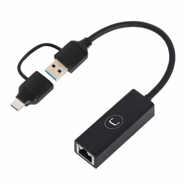 Adaptador Unno AD3007 USB-A y USB-C a Ethernet Gigabit