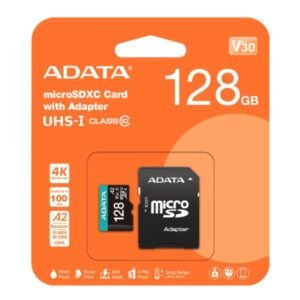Memoria MICRO SDXC 128GB ADATA AUSDX128GUI3V30SA2-RA1 100MB/S LECTURA 85MB/S ESCRITURA para CAMARAS DASH CAMS SMARTPHONES TABLETS RESISTENTE adaptador SD