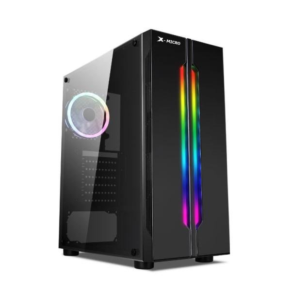 Case GAMING X-MICRO (S8) VIDRIO TEMPERADO/2XABANICO/ARGB/sin fuente/negro